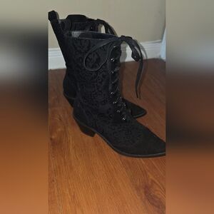 Killstar Black Patterned Lace-Up Boots